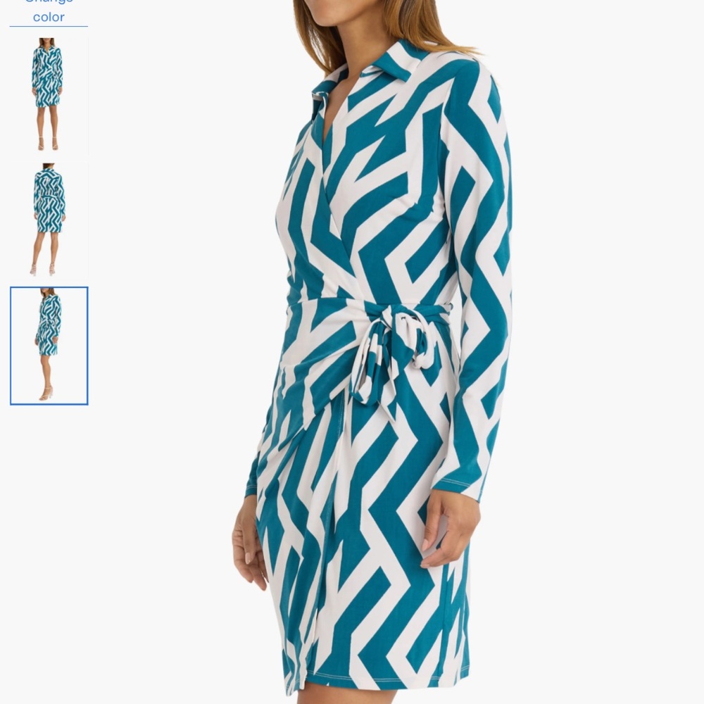 Donna Morgan Print Long Sleeve Wrap Shirtdress - Picture 3 of 16